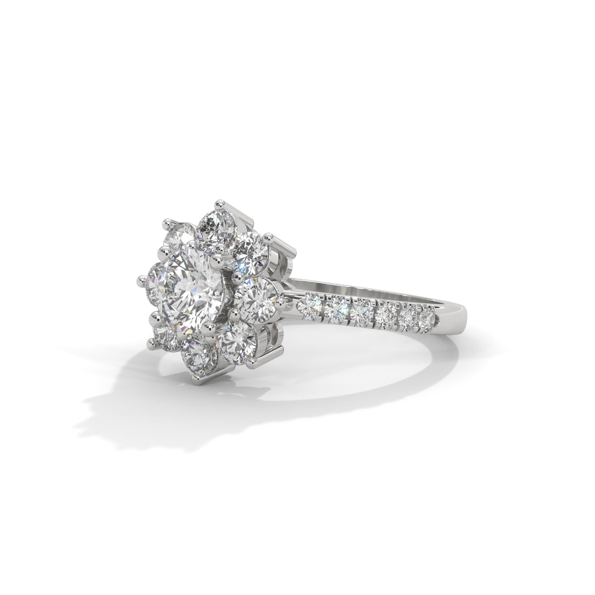 Snowflake Cluster Solitaire Ring