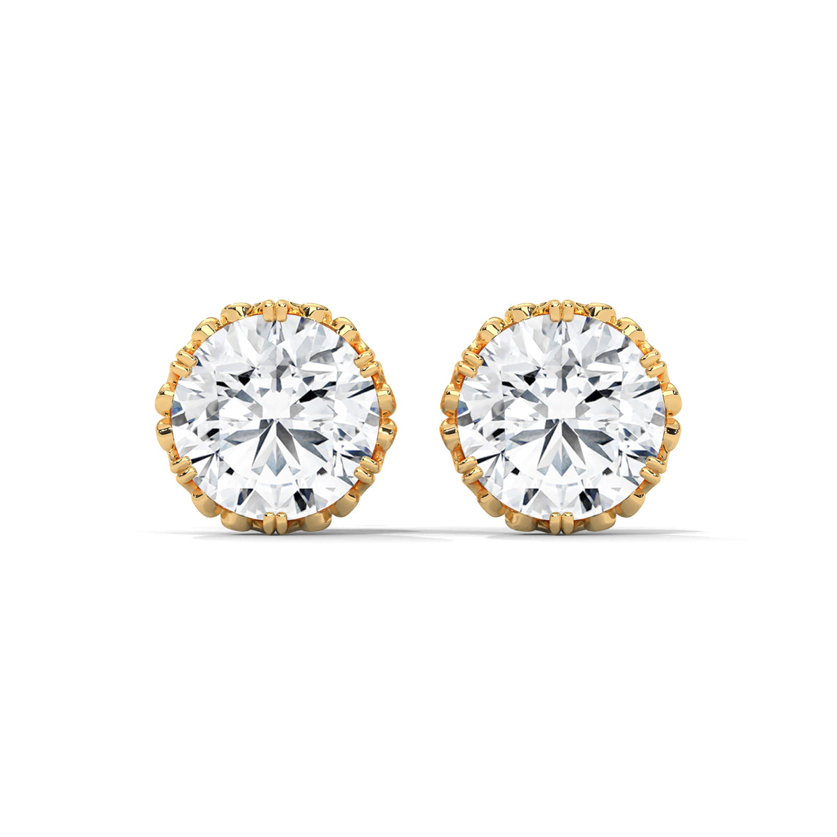 Crown Filigree Solitaire Stud Earrings