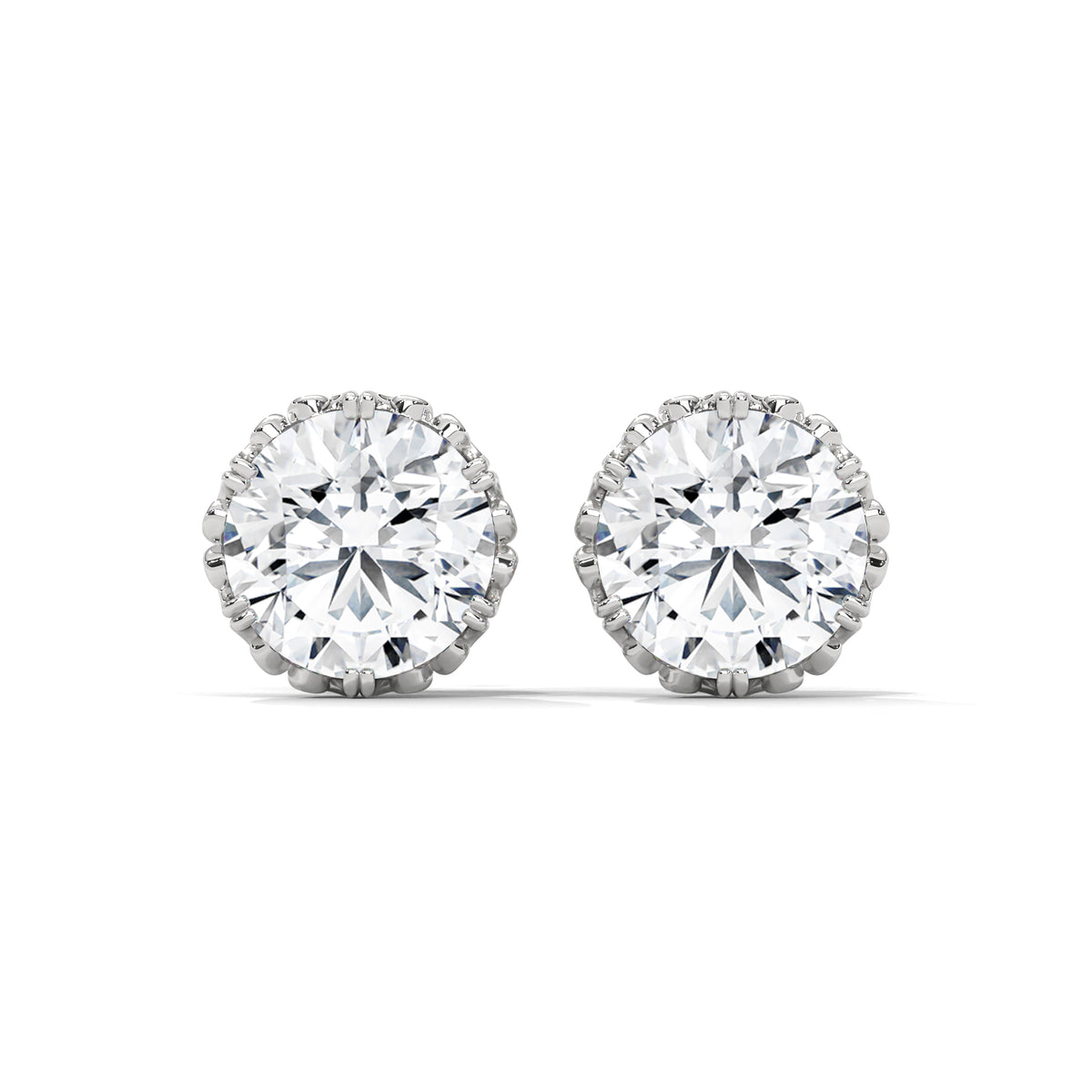 Crown Filigree Solitaire Stud Earrings