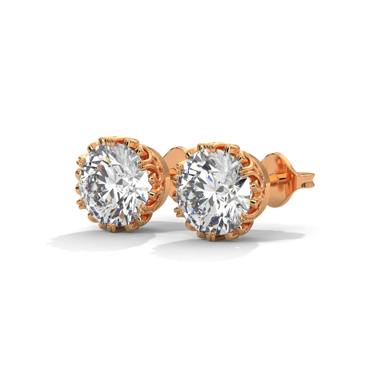 Crown Filigree Solitaire Stud Earrings