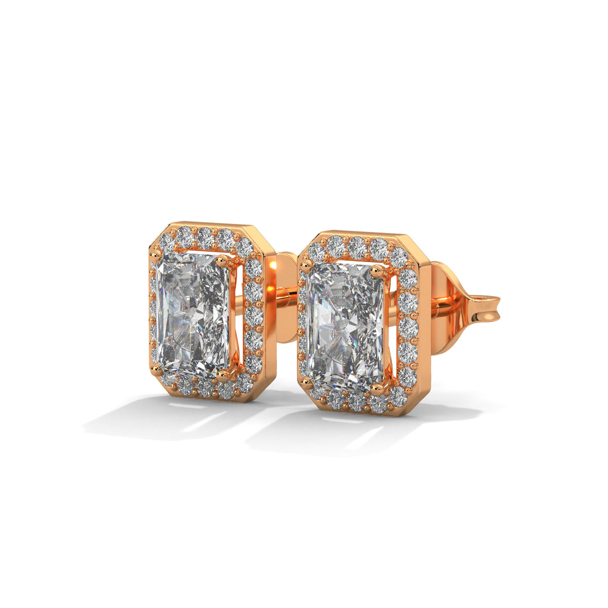 Radiant Halo Octagon Stud Earrings