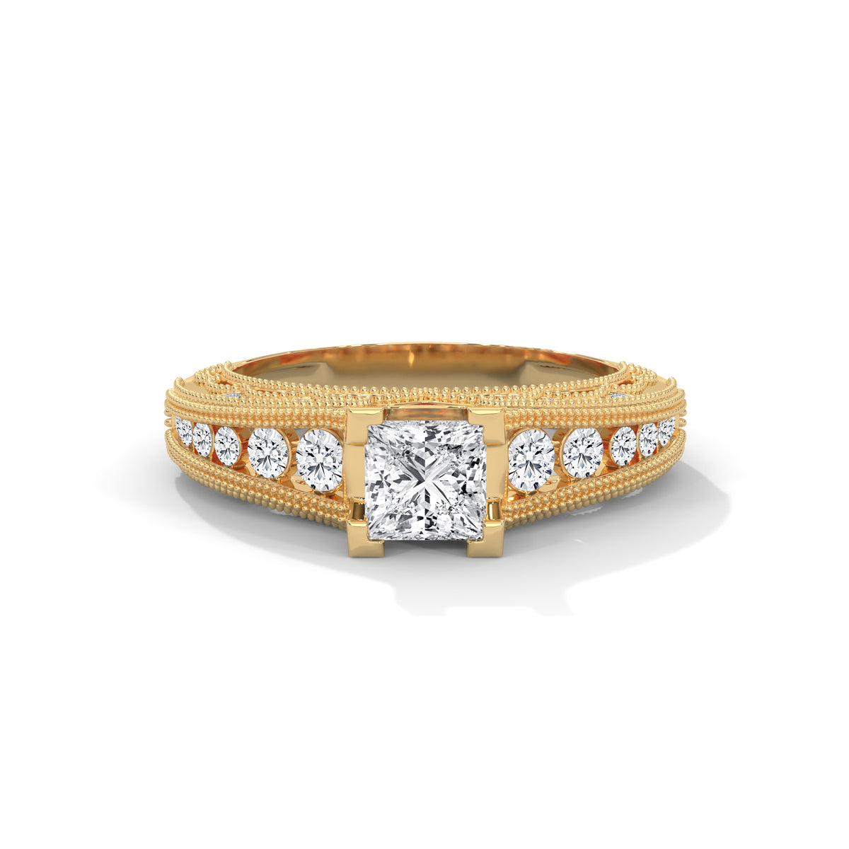 Vintage Milgrain Princess Solitaire Ring