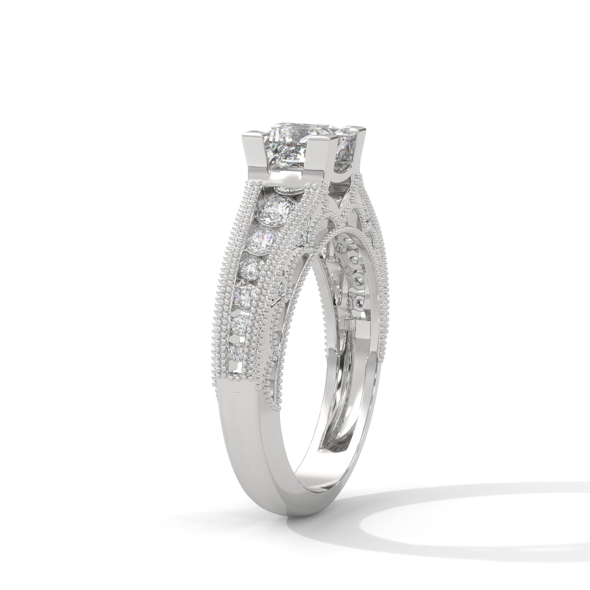Vintage Milgrain Princess Solitaire Ring