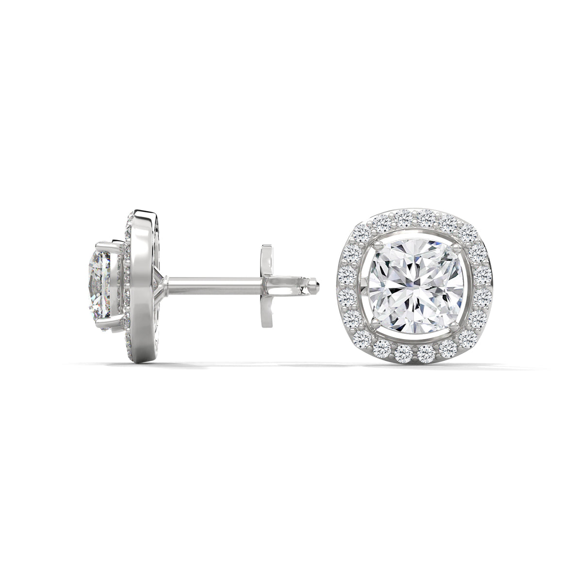 Cushion Halo Solitaire Earrings