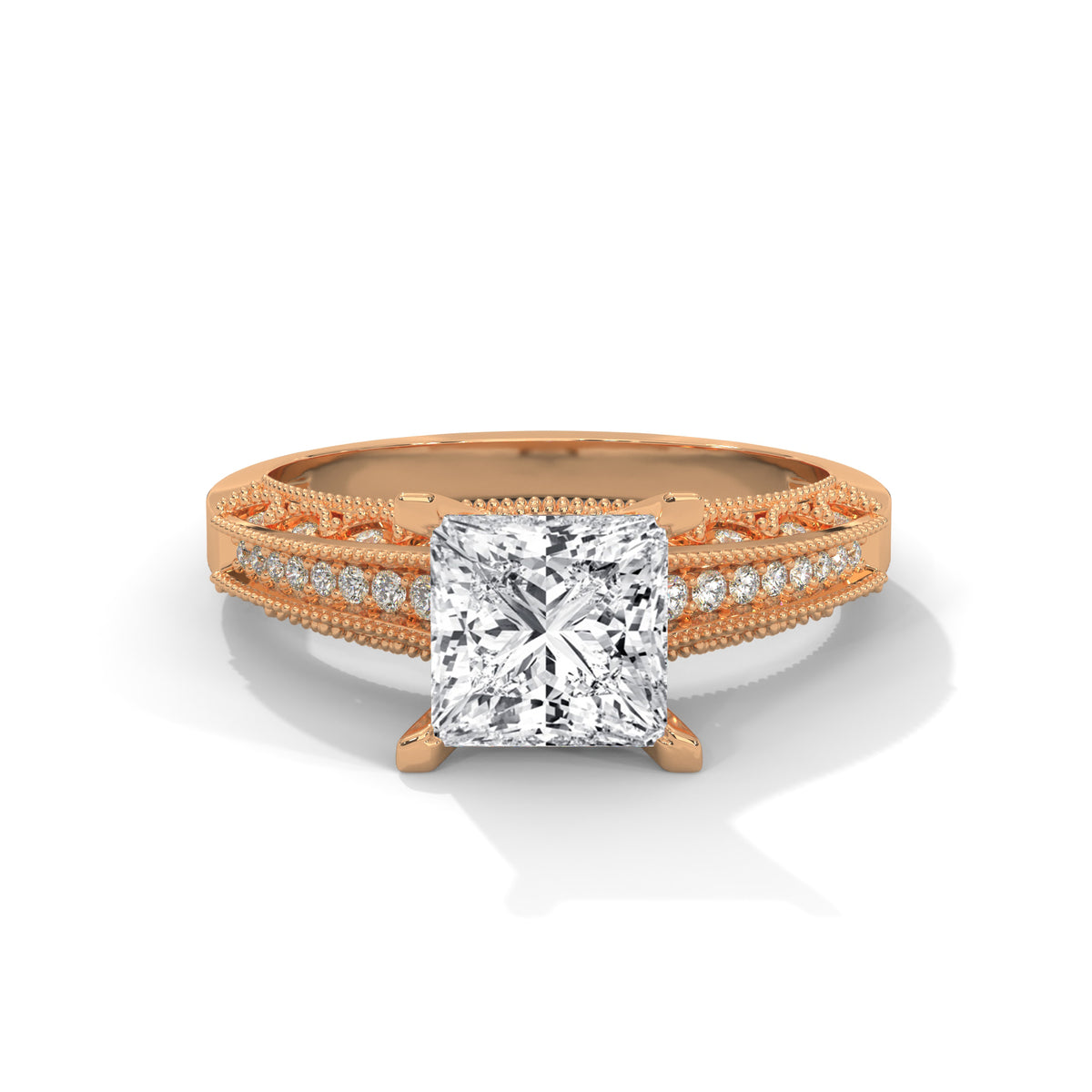 Royal Milgrain Princess Solitaire Ring