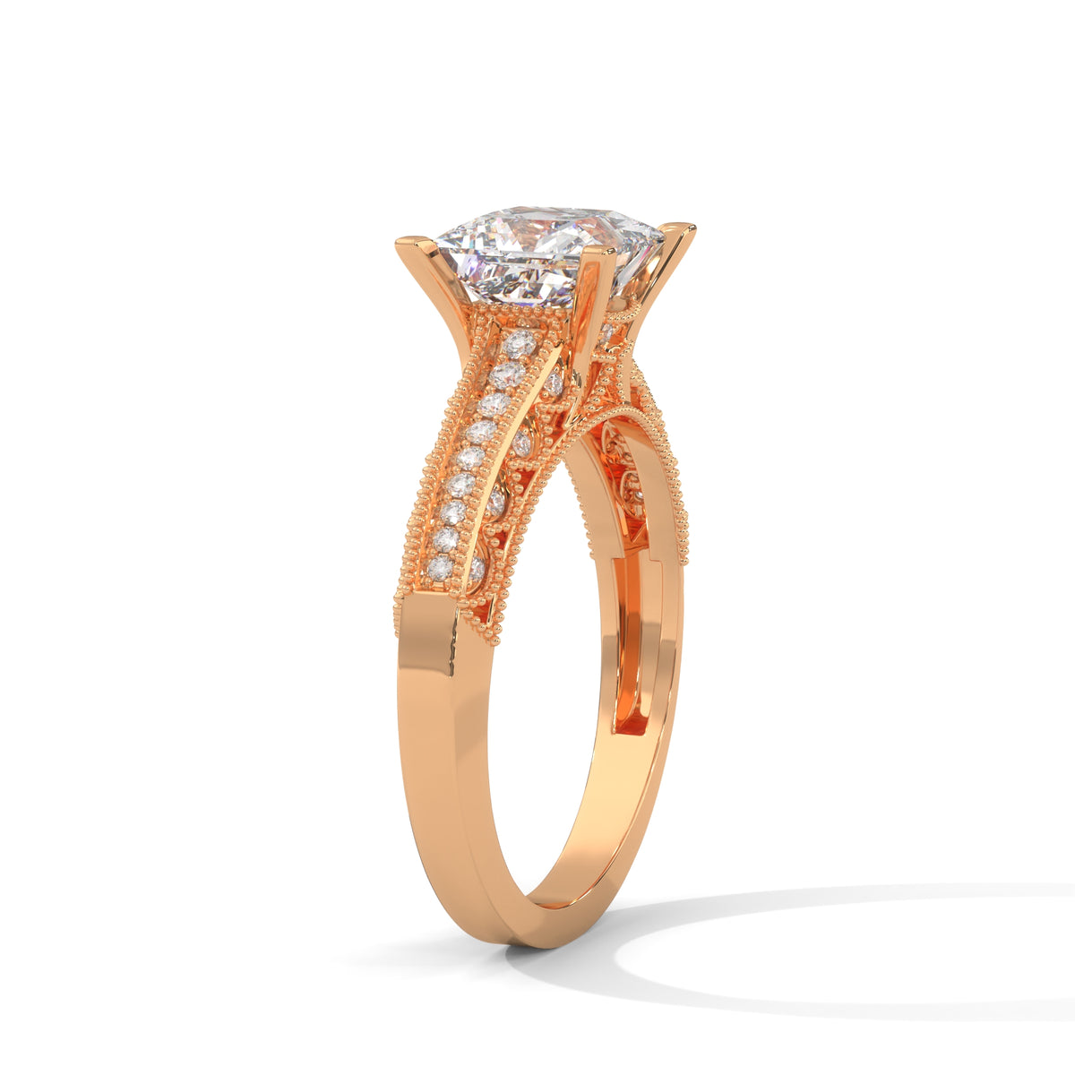 Royal Milgrain Princess Solitaire Ring