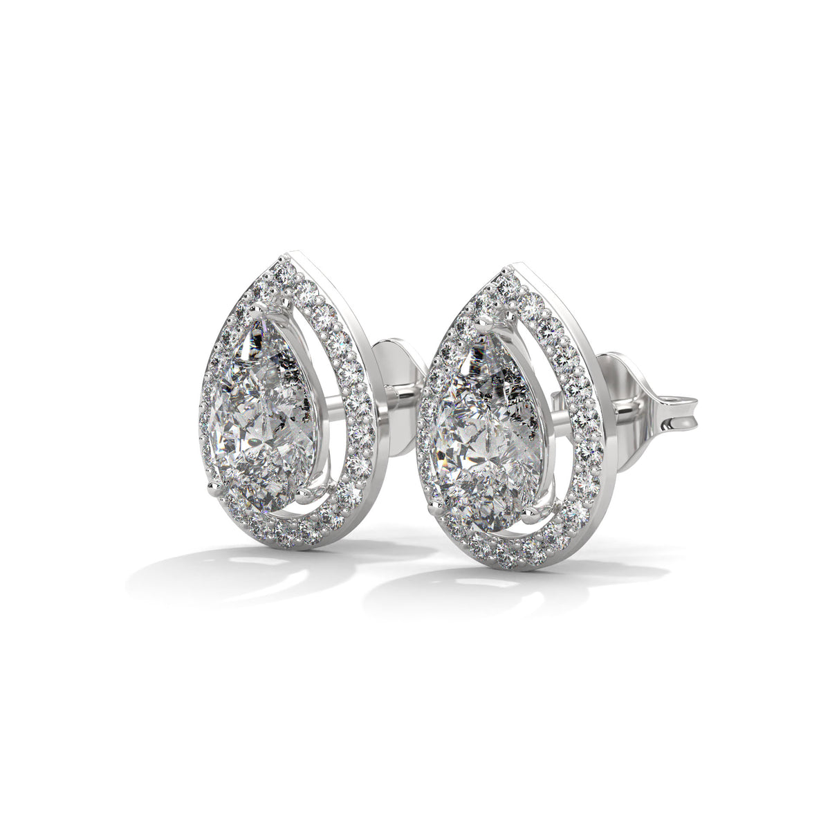 Teardrop Halo Solitaire Earrings