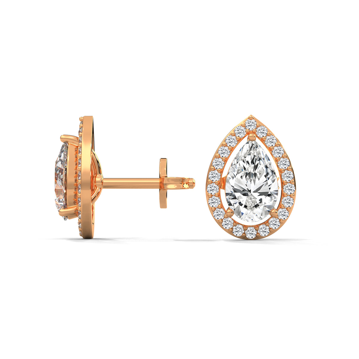 Teardrop Halo Solitaire Earrings