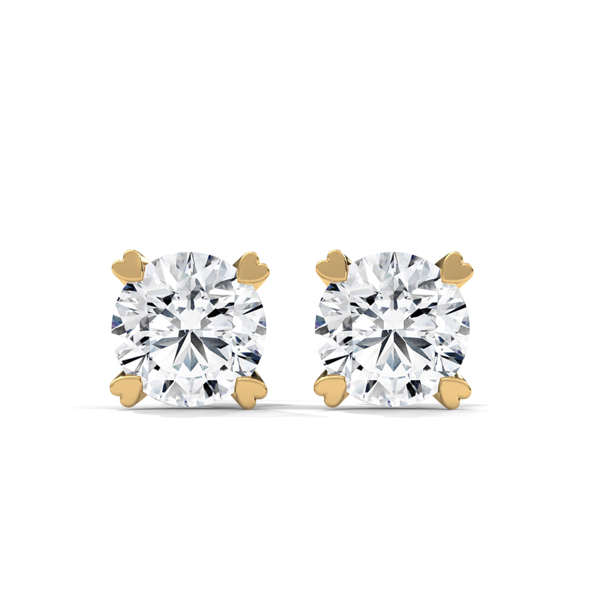 Crowned Heart Solitaire Stud Earrings