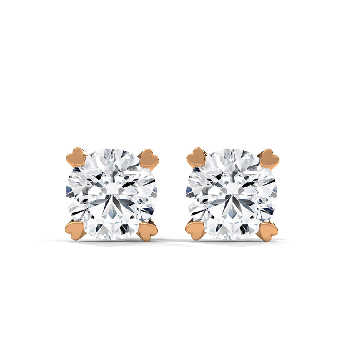 Crowned Heart Solitaire Stud Earrings