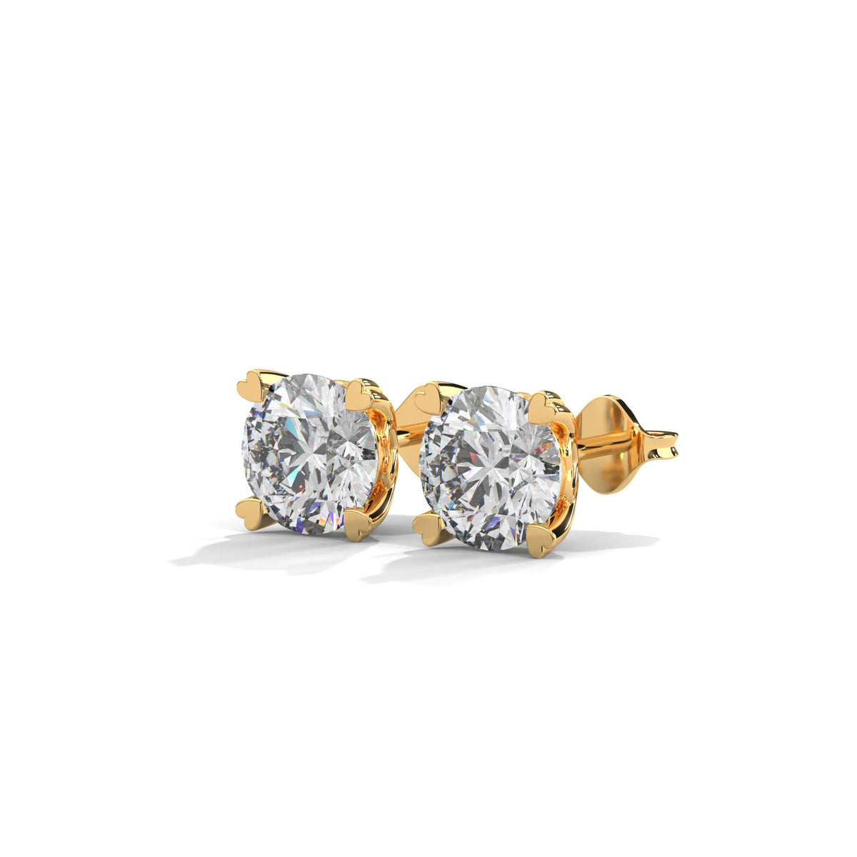 Crowned Heart Solitaire Stud Earrings