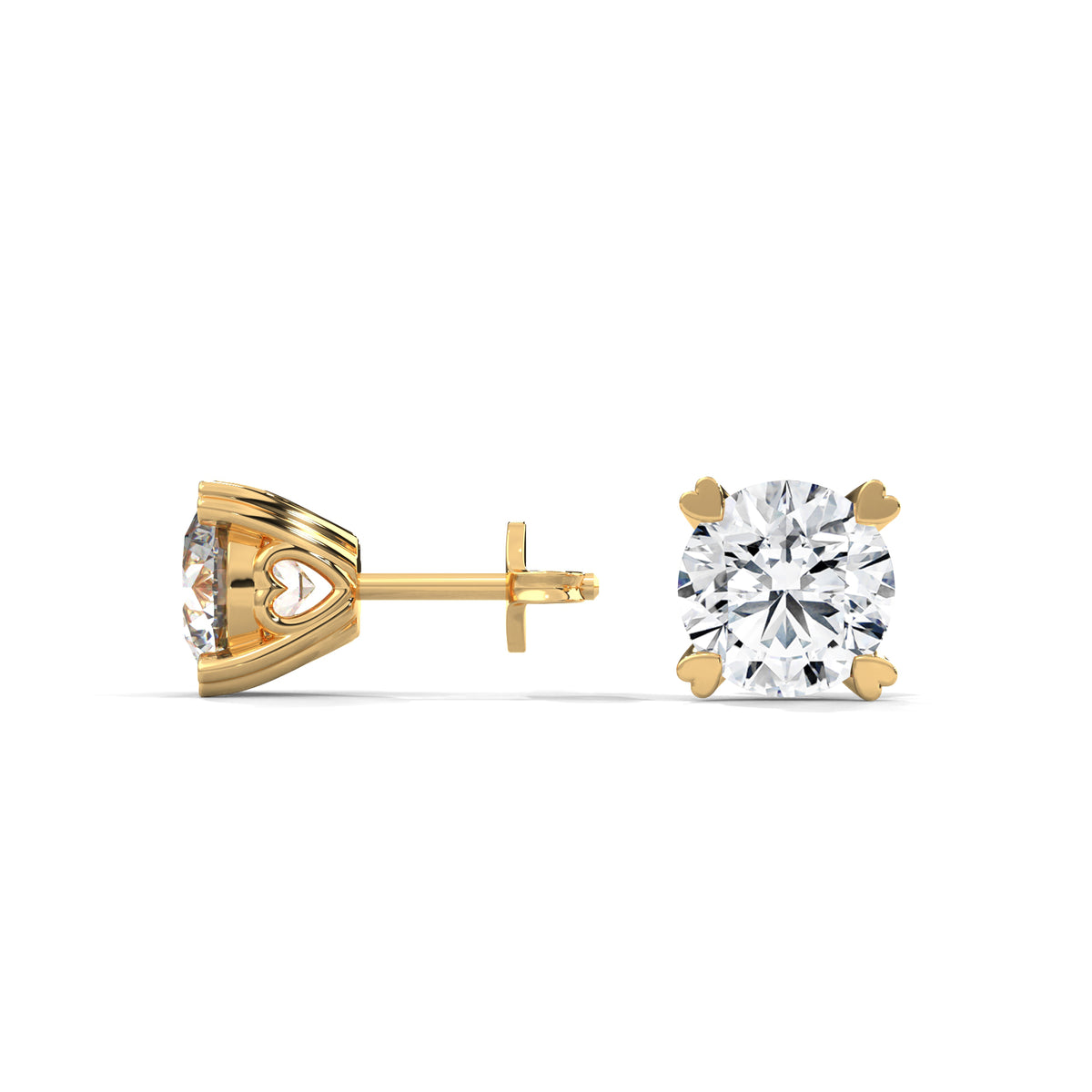Crowned Heart Solitaire Stud Earrings
