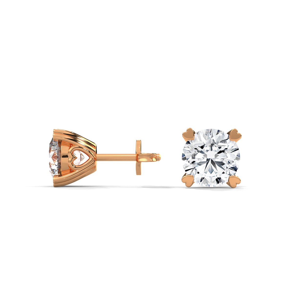 Crowned Heart Solitaire Stud Earrings