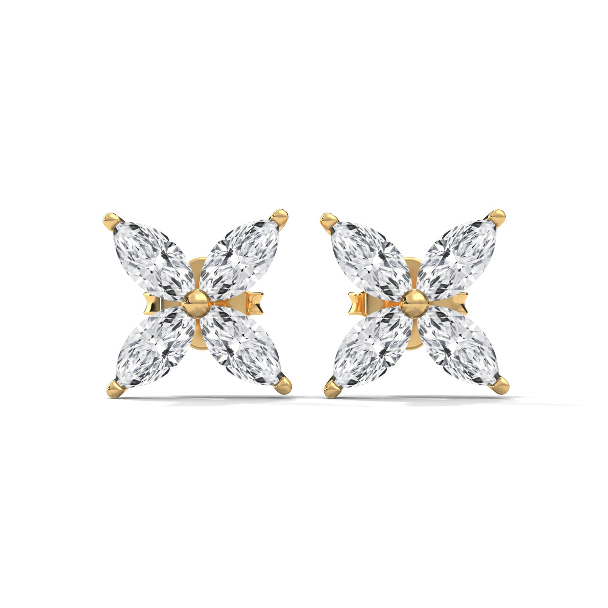 Four Petal Bloom Diamond Stud Earrings