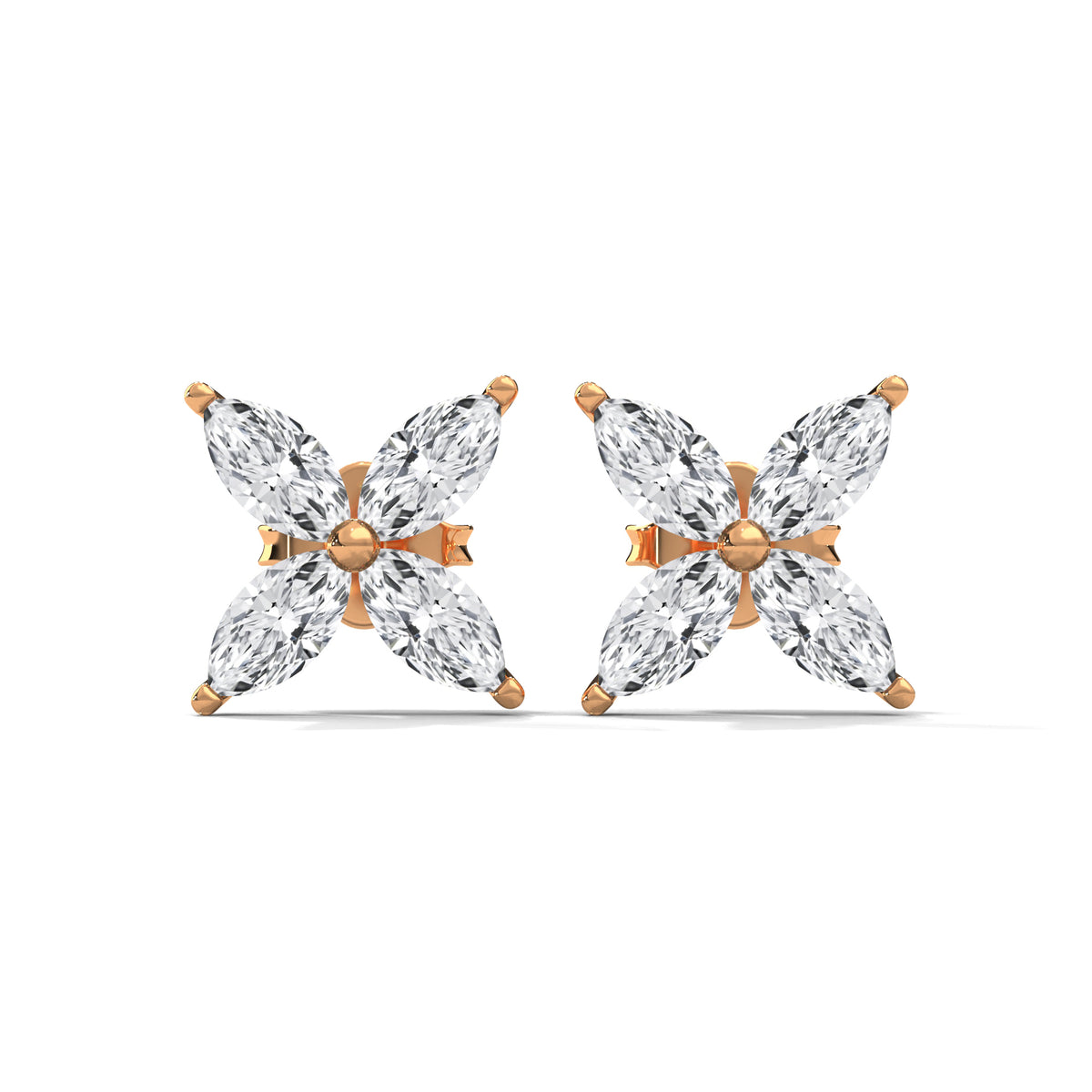 Four Petal Bloom Diamond Stud Earrings