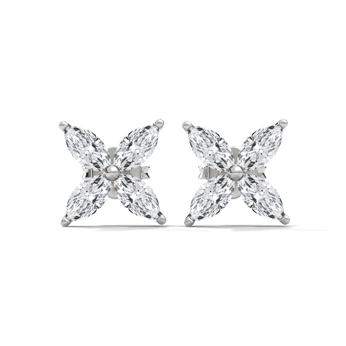 Four Petal Bloom Diamond Stud Earrings