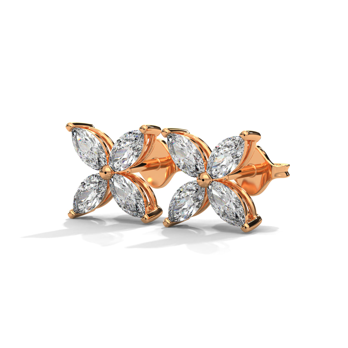 Four Petal Bloom Diamond Stud Earrings