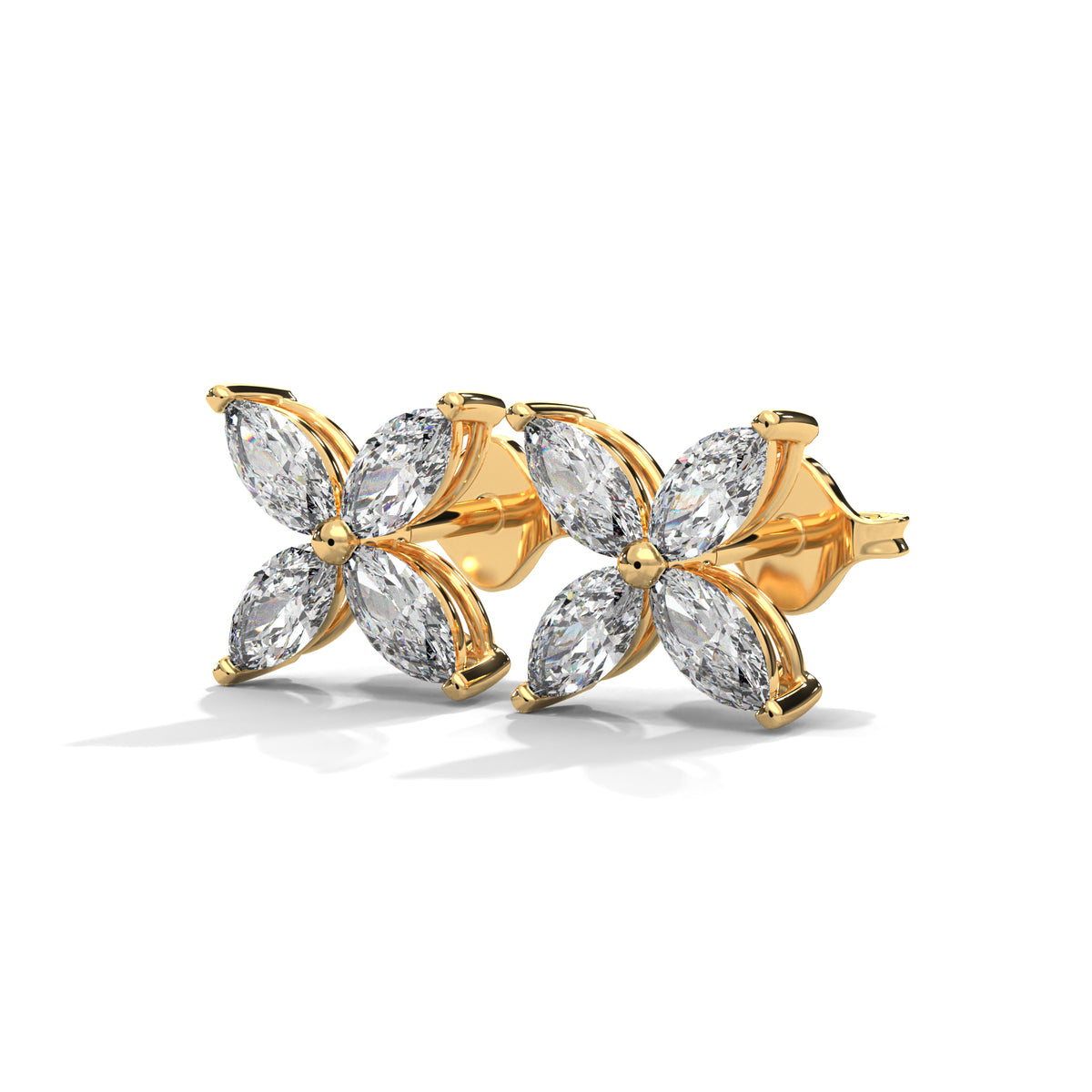 Four Petal Bloom Diamond Stud Earrings