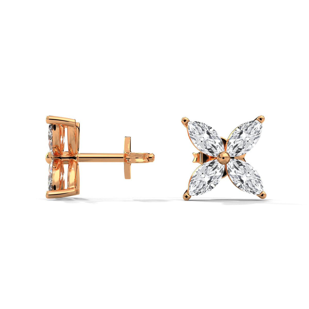 Four Petal Bloom Diamond Stud Earrings