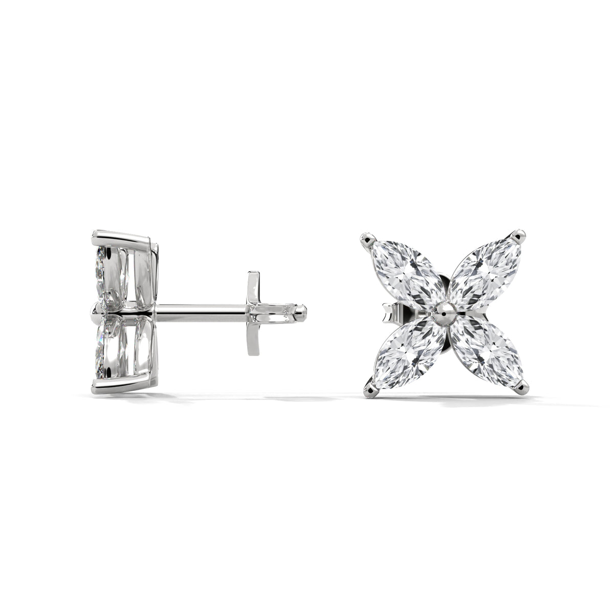 Four Petal Bloom Diamond Stud Earrings