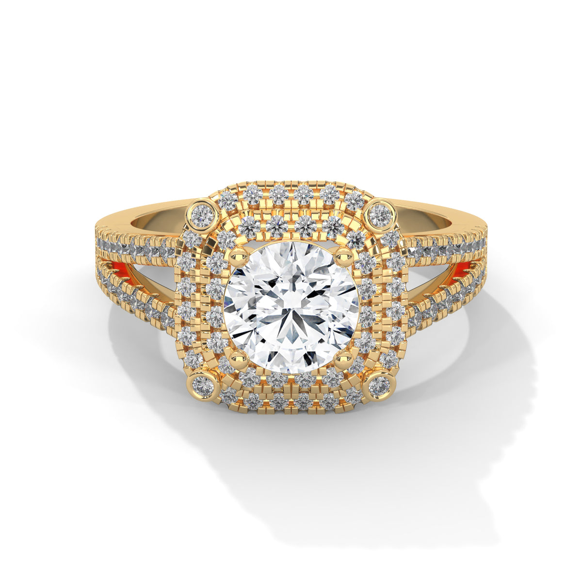 Double Halo Cushion Solitaire Ring