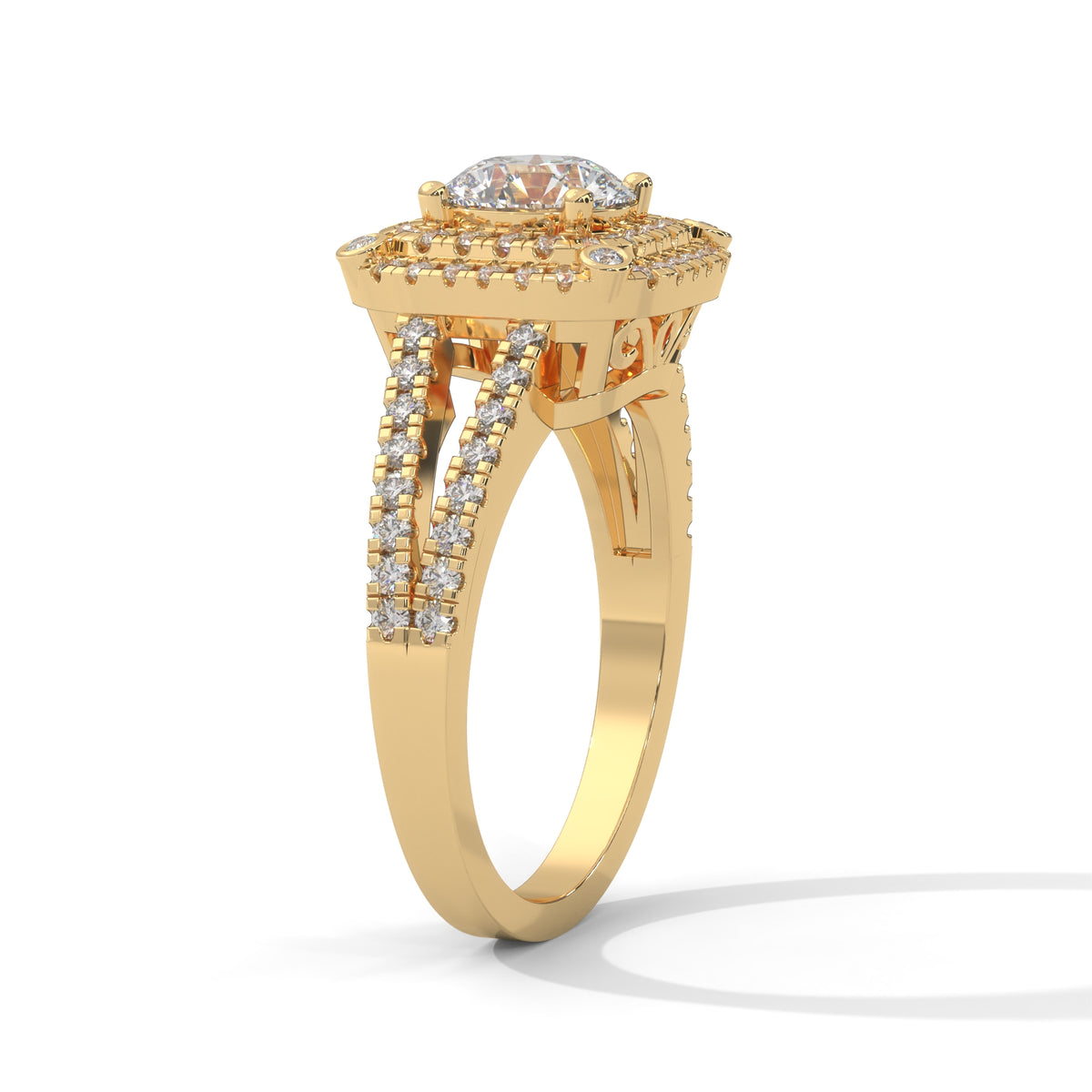 Double Halo Cushion Solitaire Ring