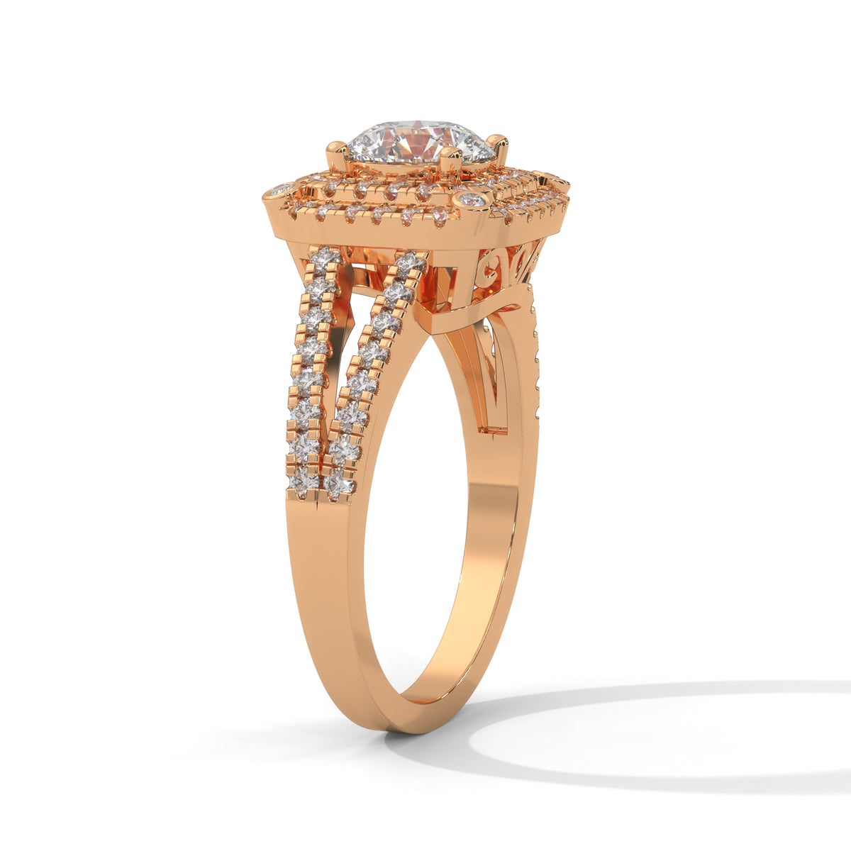Double Halo Cushion Solitaire Ring