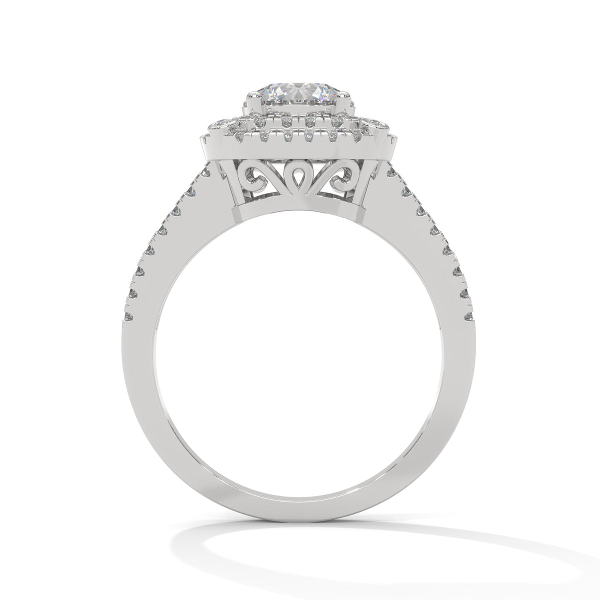 Double Halo Cushion Solitaire Ring