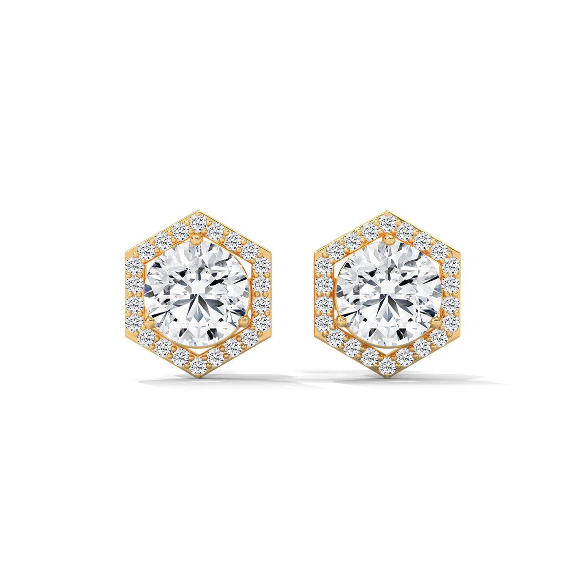 Hexagon Halo Solitaire Earrings