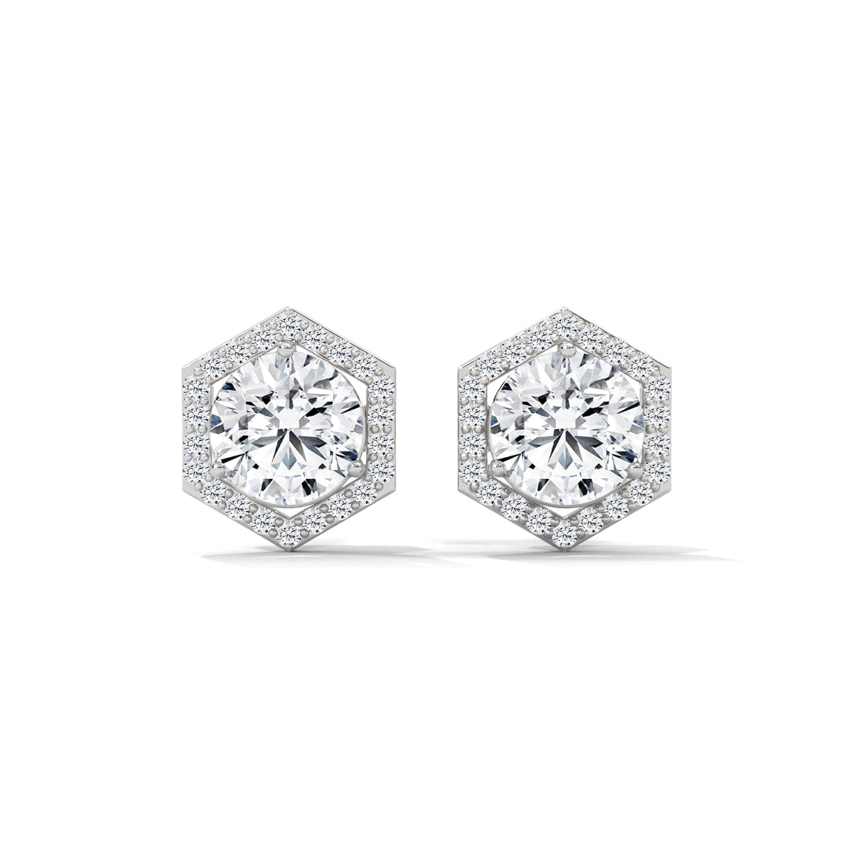 Hexagon Halo Solitaire Earrings