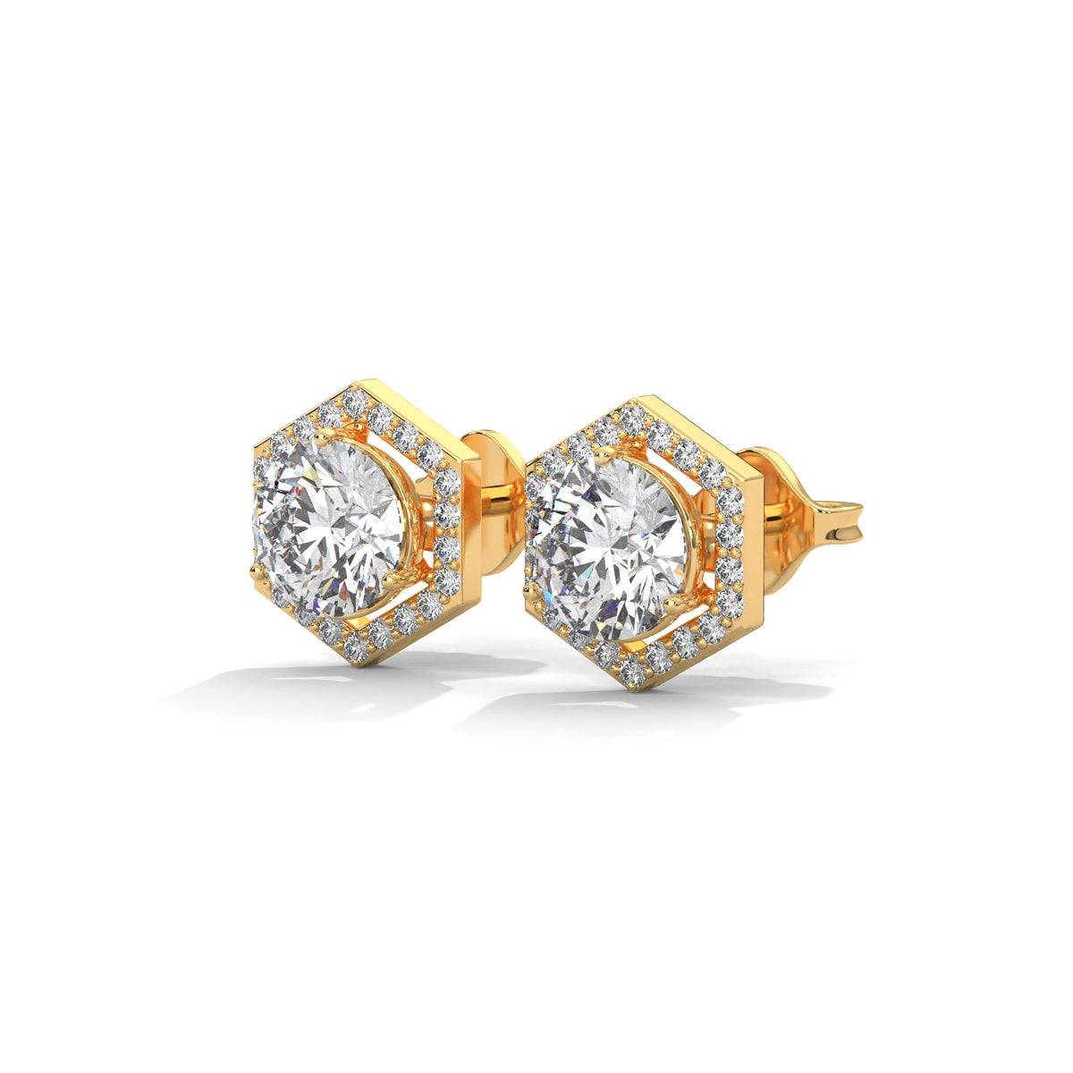 Hexagon Halo Solitaire Earrings