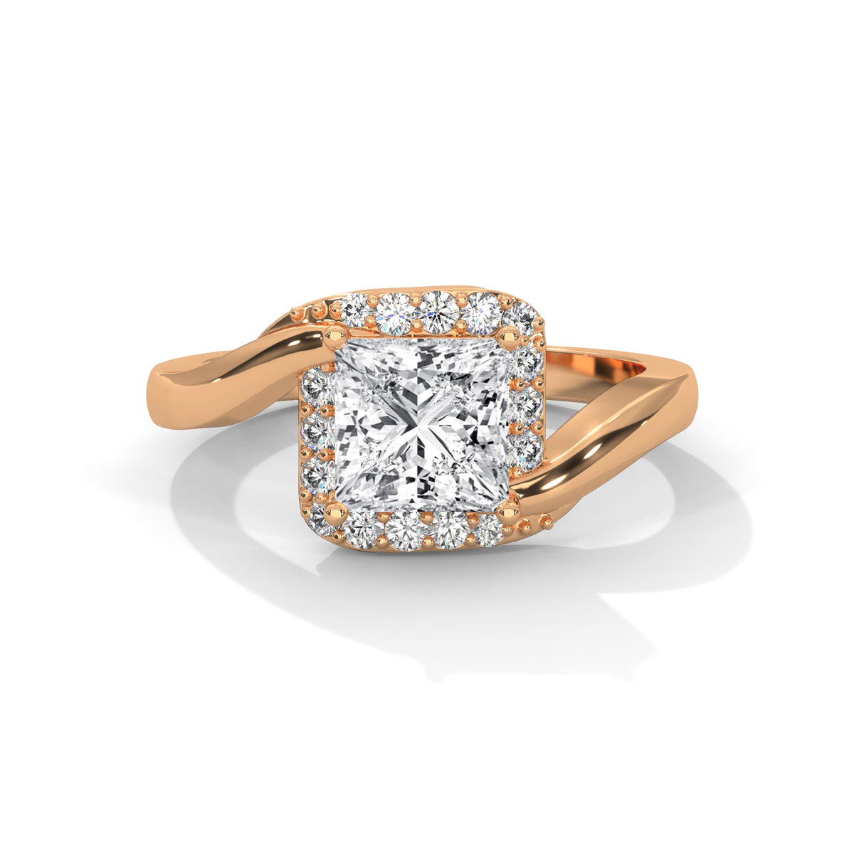 Twisted Halo Princess Solitaire Ring