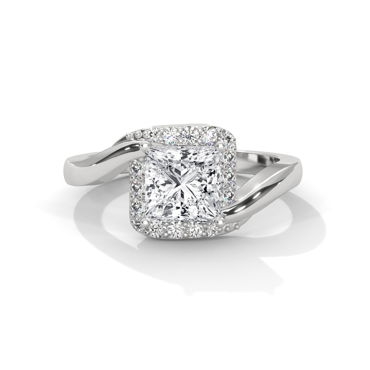 Twisted Halo Princess Solitaire Ring