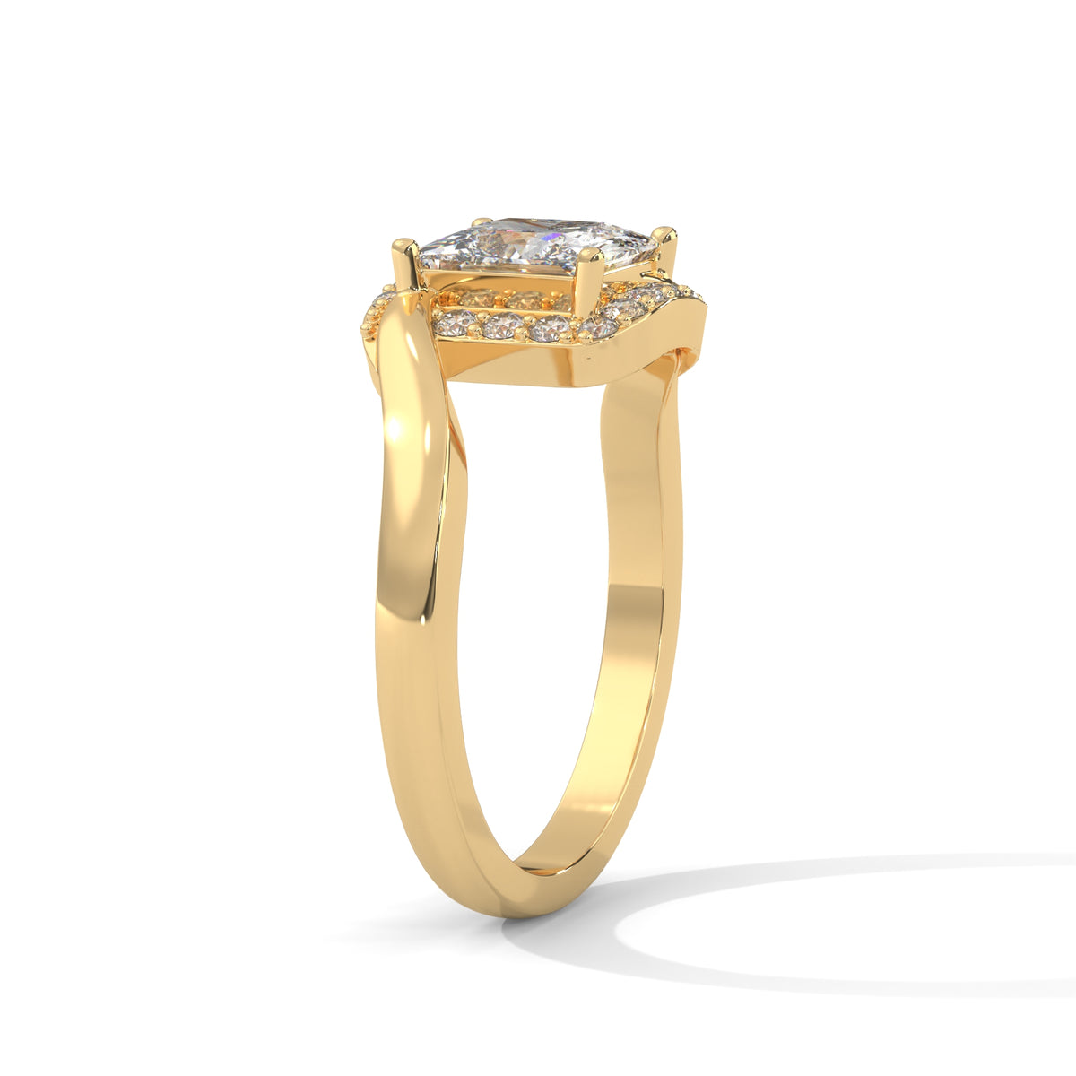 Twisted Halo Princess Solitaire Ring