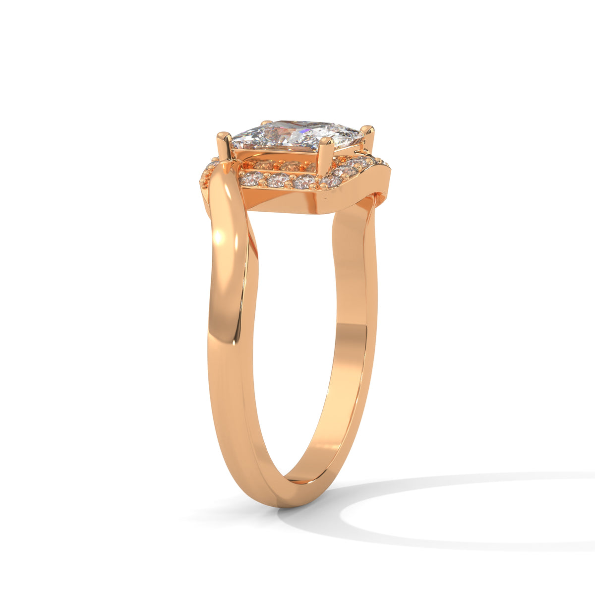 Twisted Halo Princess Solitaire Ring