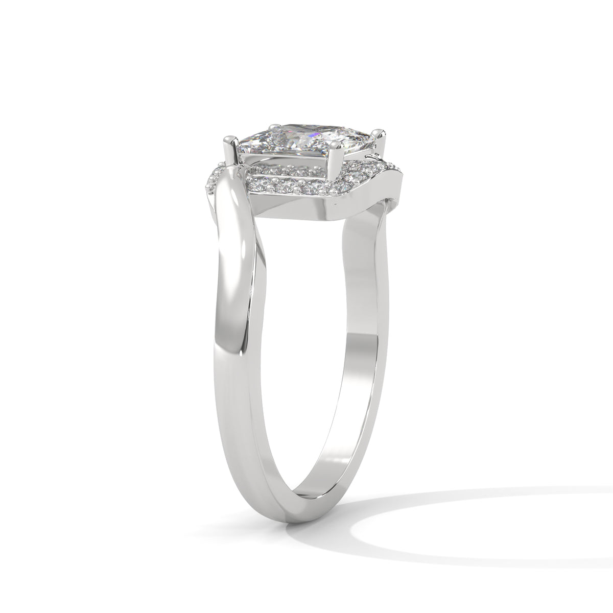 Twisted Halo Princess Solitaire Ring