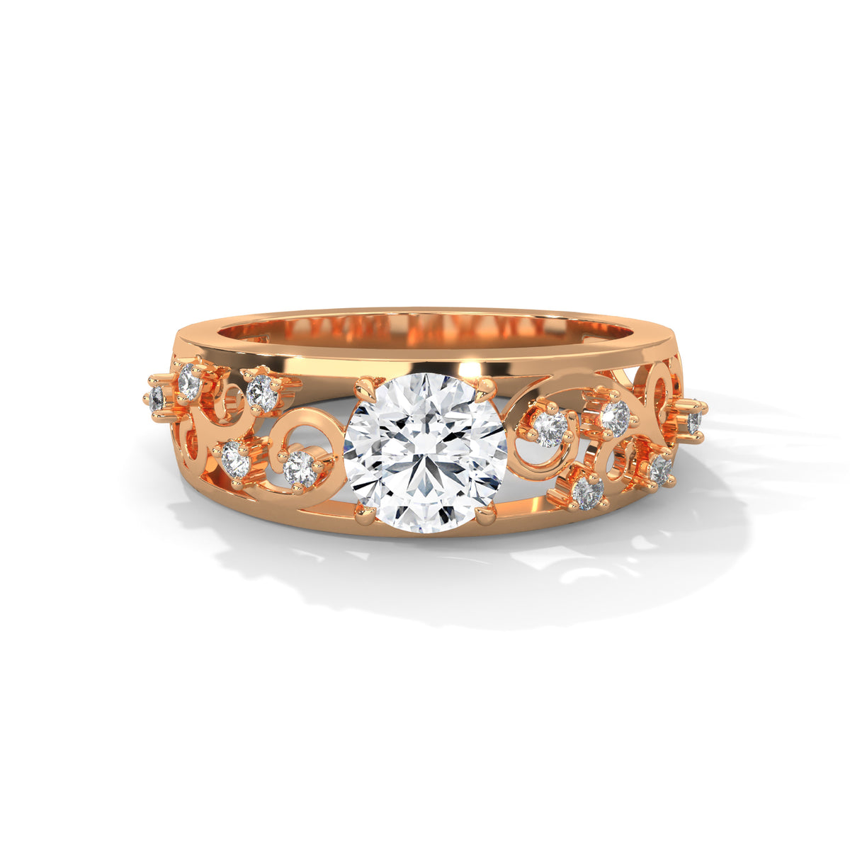 Filigree Scroll Solitaire Ring