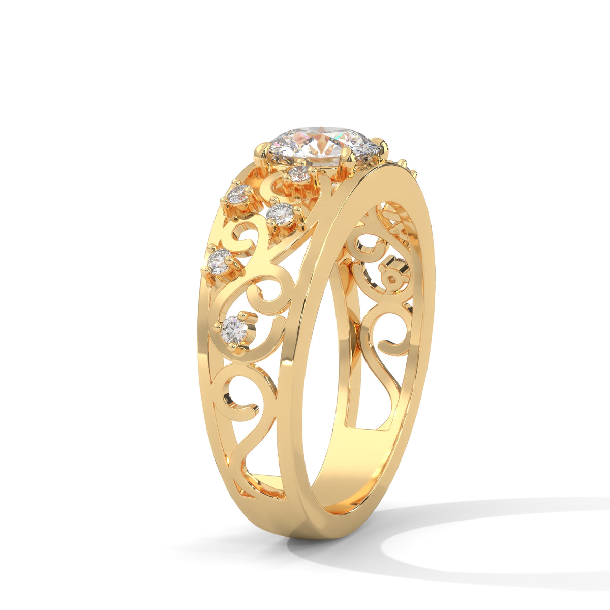 Filigree Scroll Solitaire Ring