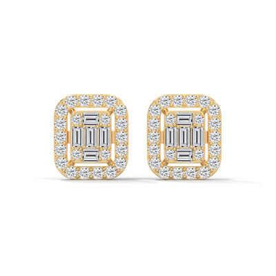 Baguette Halo Cluster Stud Earrings — IGI Certified Diamond Jewellery | My Carat India