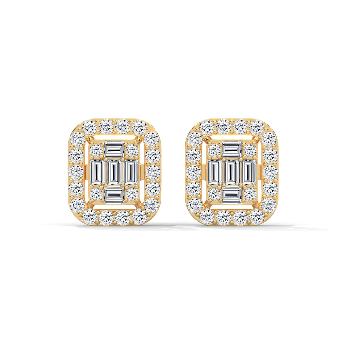 Baguette Halo Cluster Stud Earrings