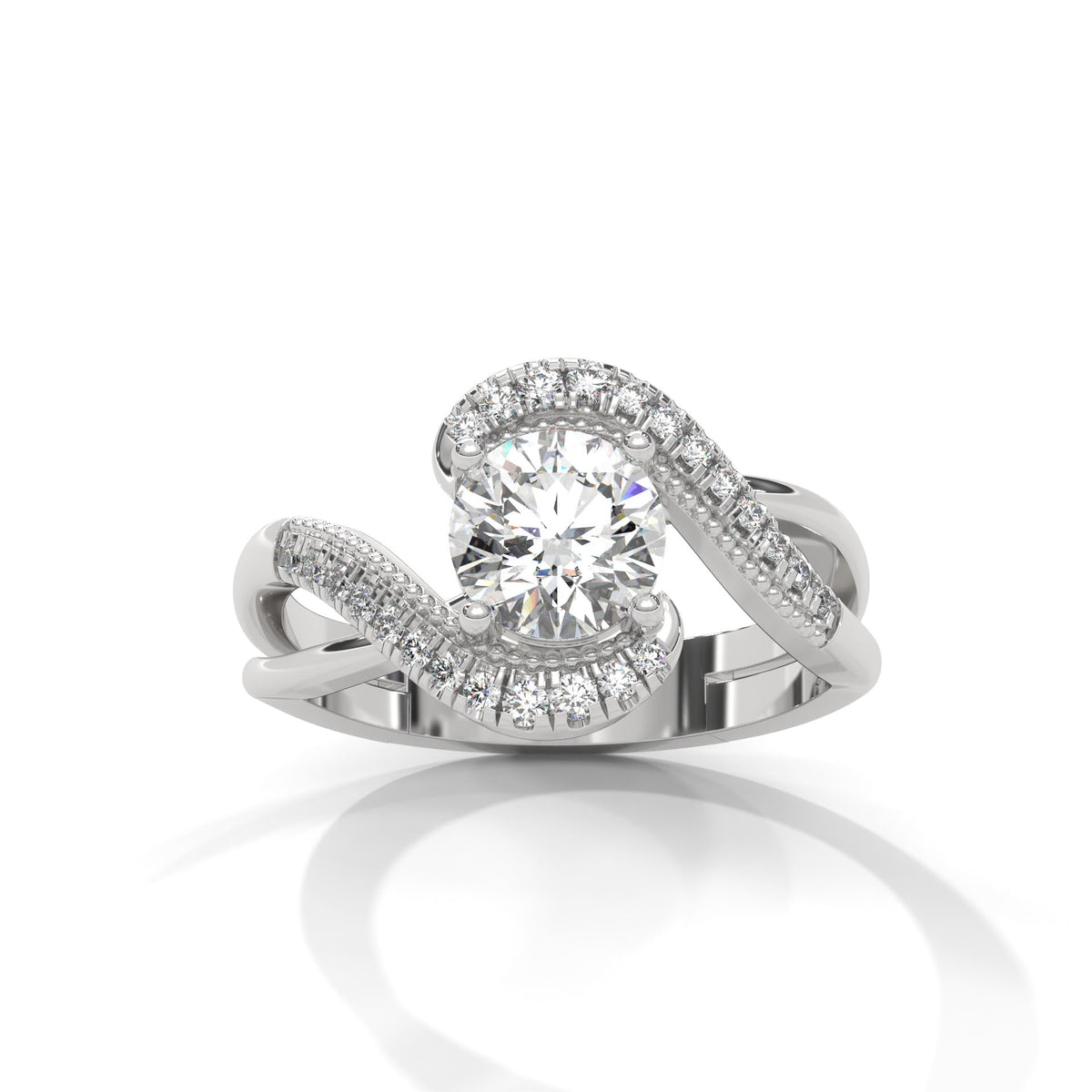 Swirl Halo Solitaire Ring