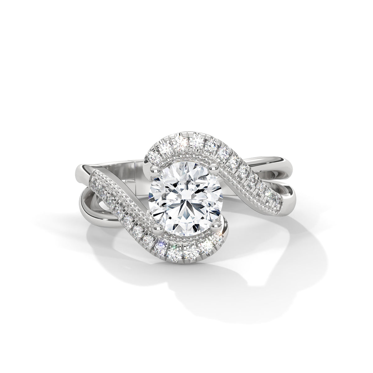 Swirl Halo Solitaire Ring