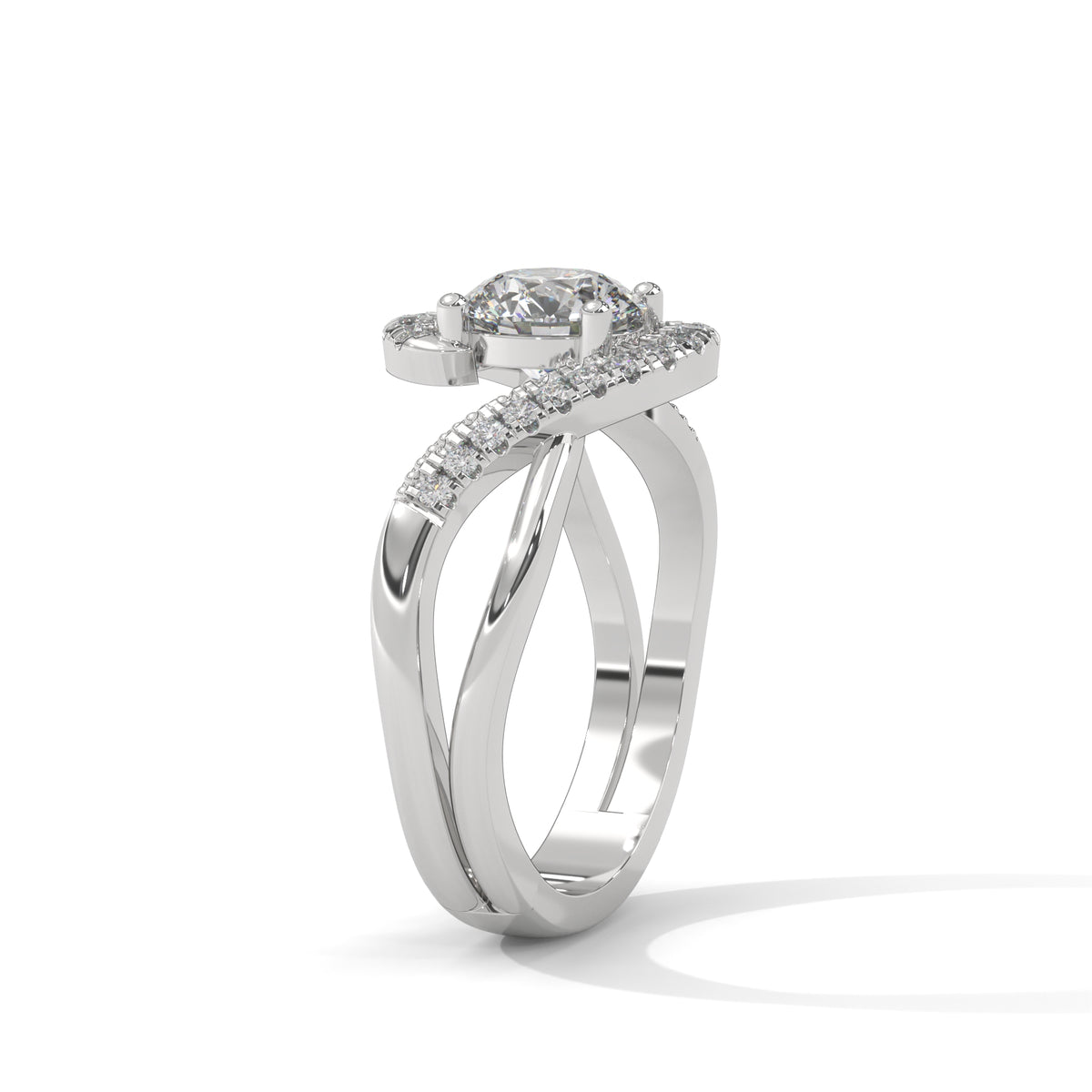 Swirl Halo Solitaire Ring