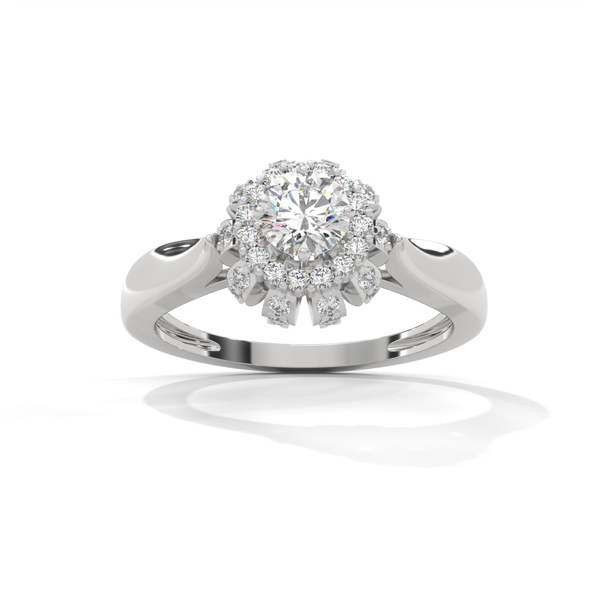 Snowflake Halo Solitaire Ring