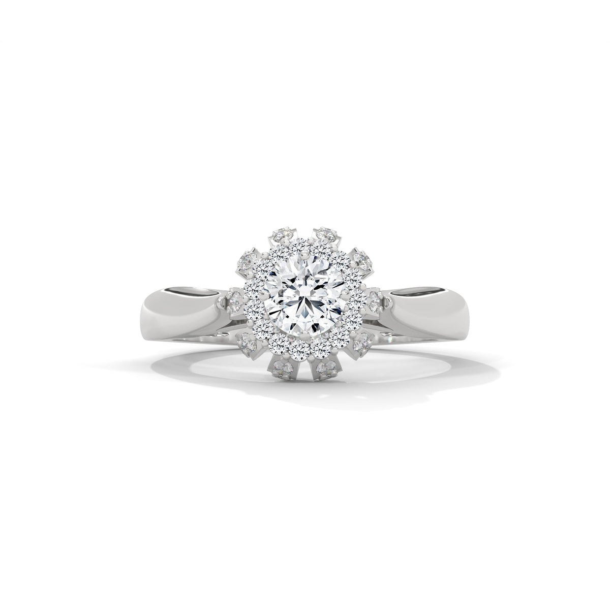 Snowflake Halo Solitaire Ring