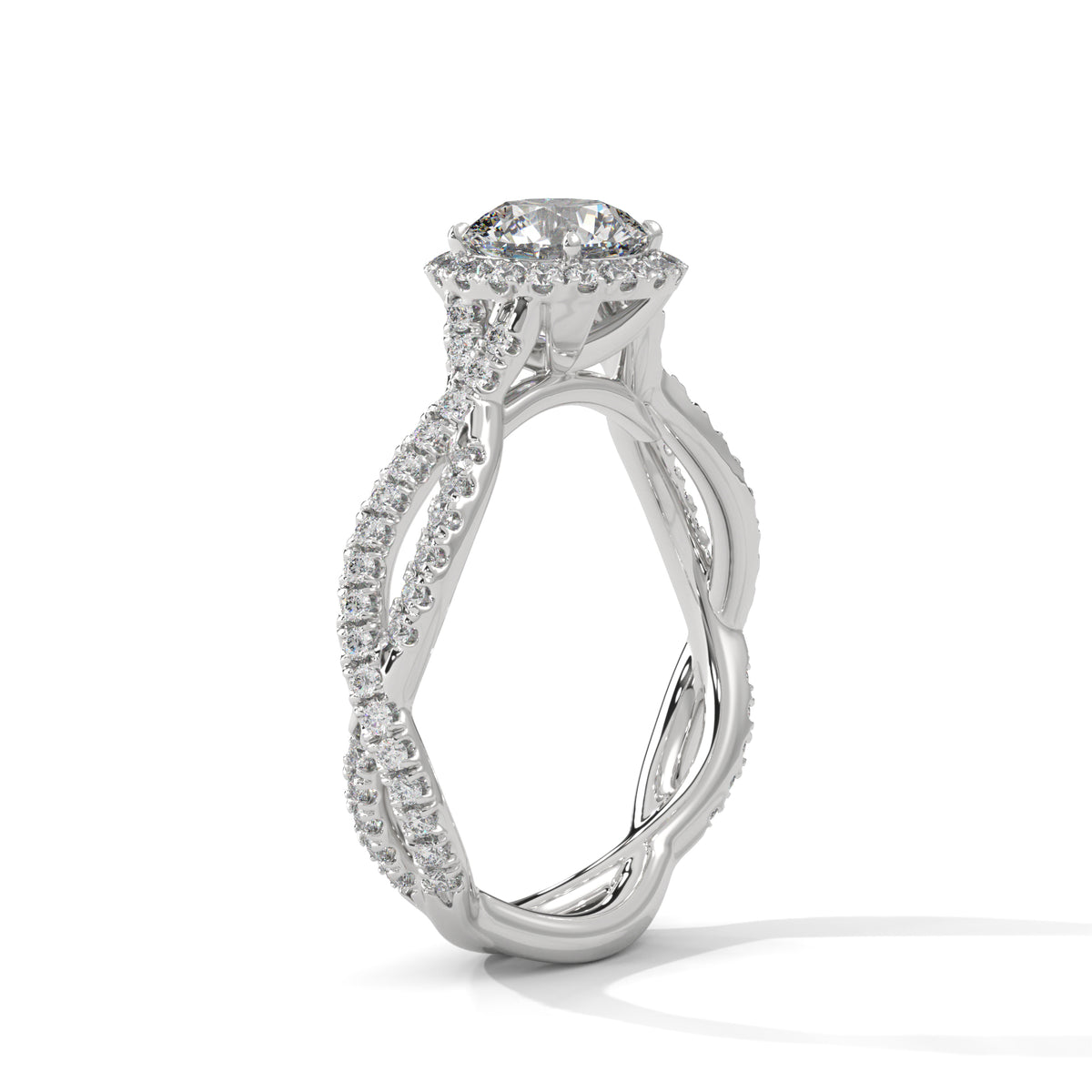 Twisted Infinity Halo Solitaire Ring