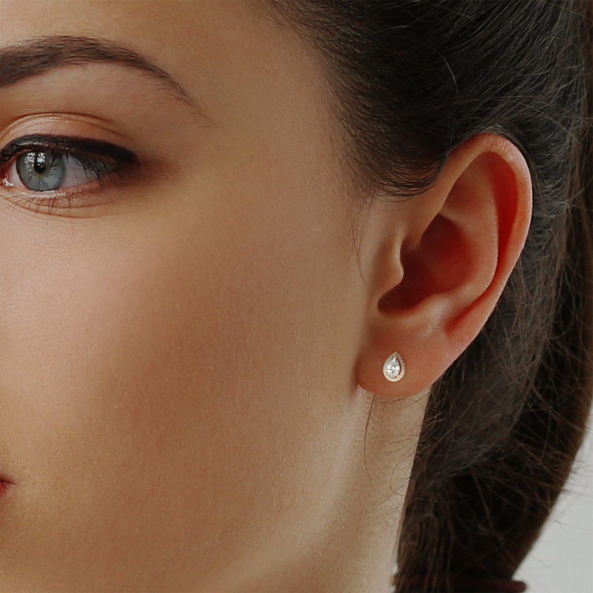 Teardrop Halo Solitaire Earrings