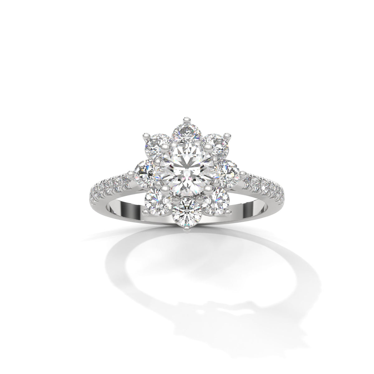 Snowflake Cluster Solitaire Ring