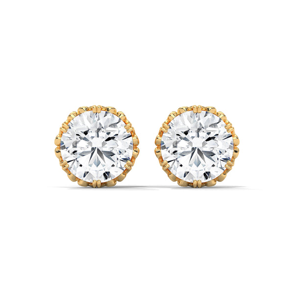 Crown Filigree Solitaire Stud Earrings