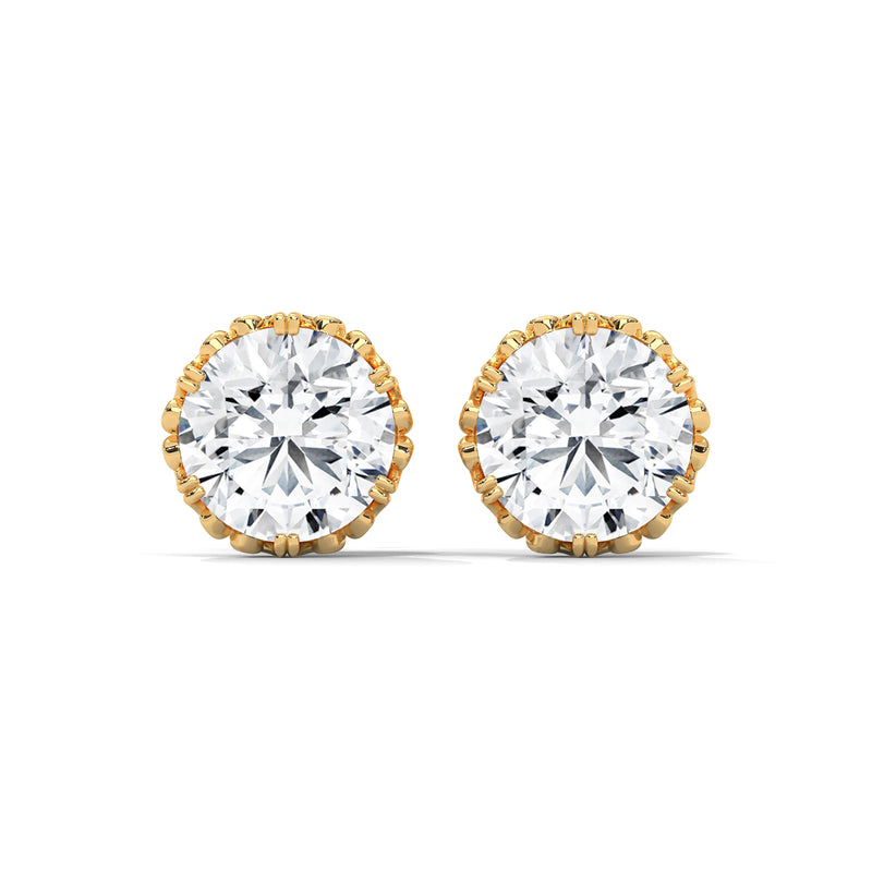 Crown Filigree Solitaire Stud Earrings